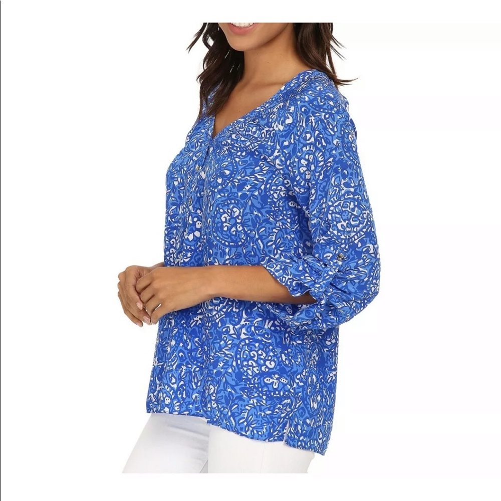 LILLY PULITZER PRINT SILK TOP BLOUSE Give ‘Em Shell